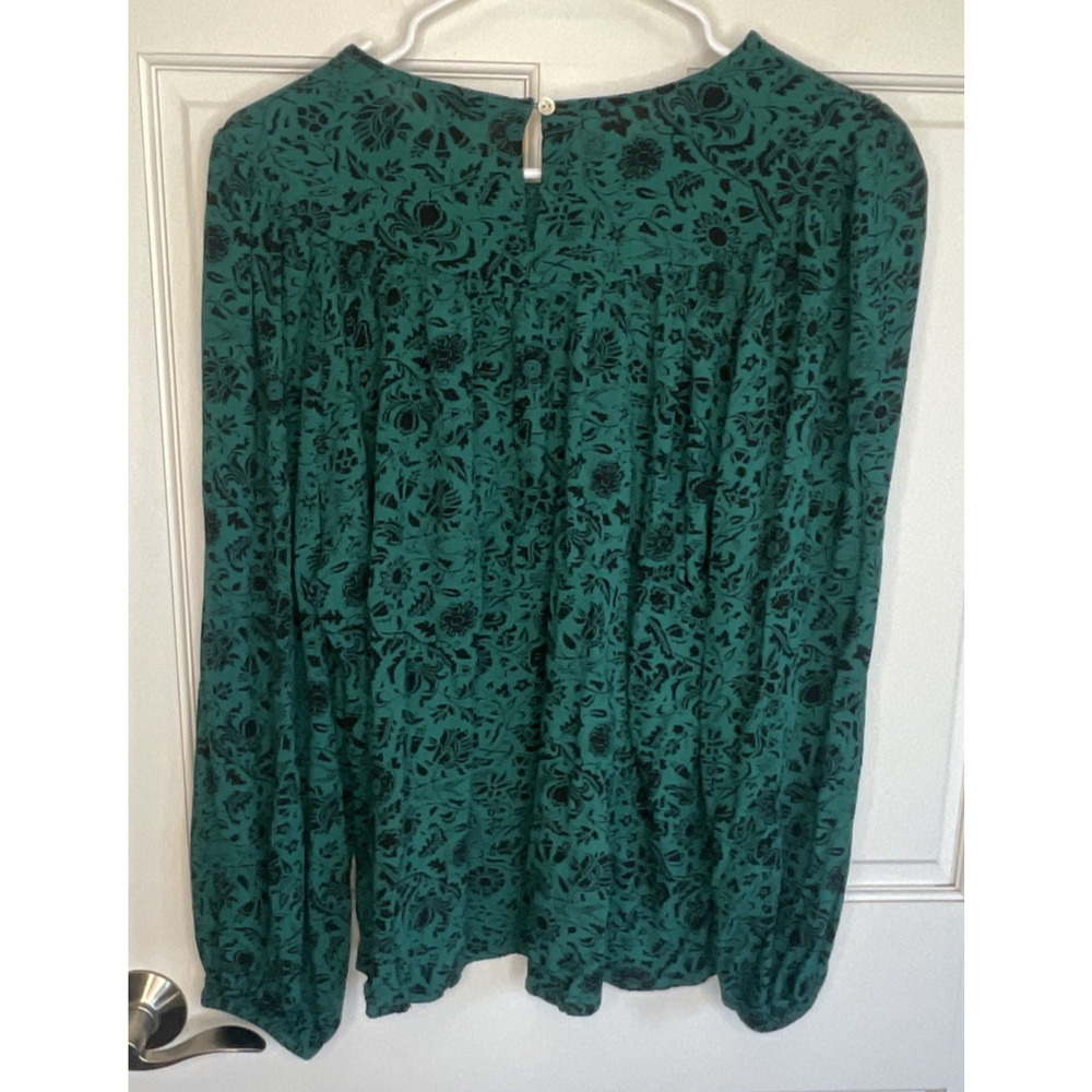Knox Rose Women's Boho Dark Floral Blouse Sz XXL DK Green Long Sleeve Whimsigoth - Picture 9 of 15
